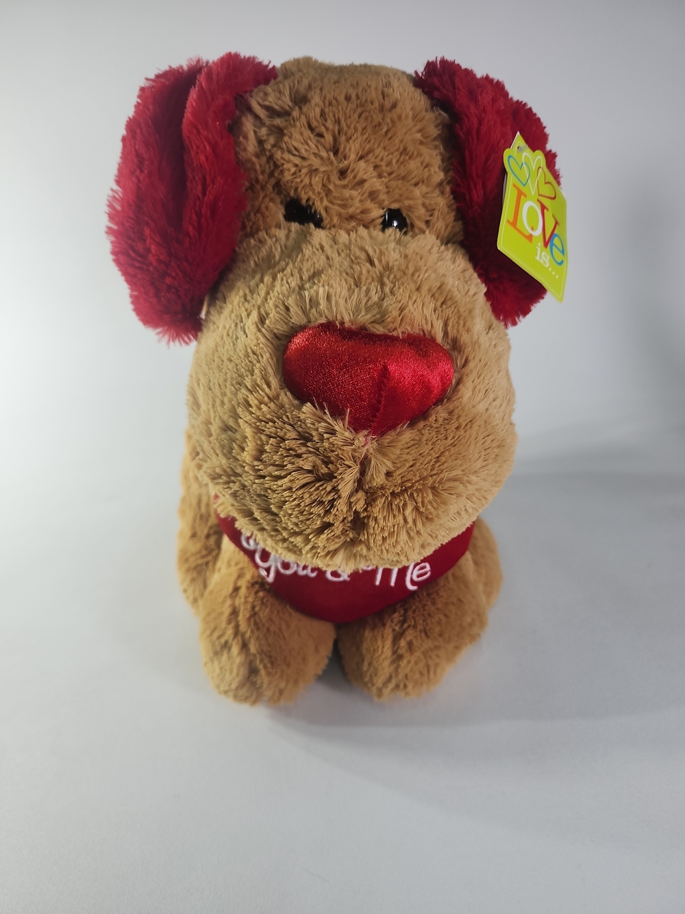 Plush Love Dog Toy - Brown with Red Accents